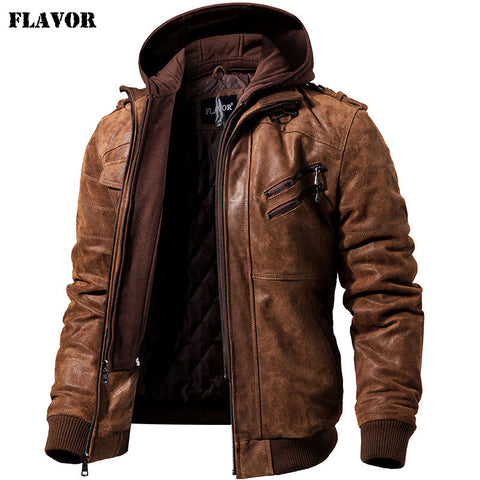 Men Motorcycle Removable Hood winter Jacket