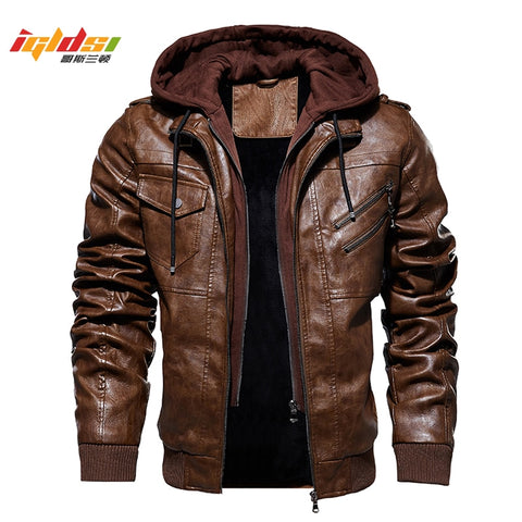 Men's Winter Warm Motorcycle PU Leather Jacket